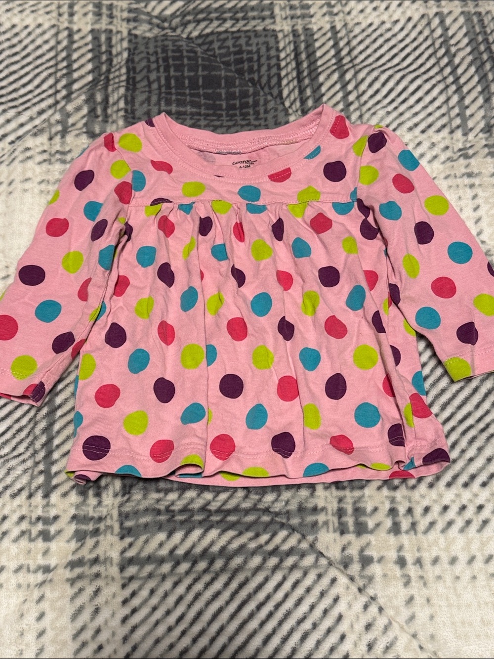 Pink Long-Sleeve Colourful Polka Dot Top